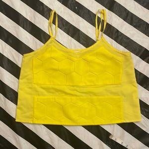 Suboo Sz 4 Bright Yellow Cropped Tank with Honeycomb Patterned inserts